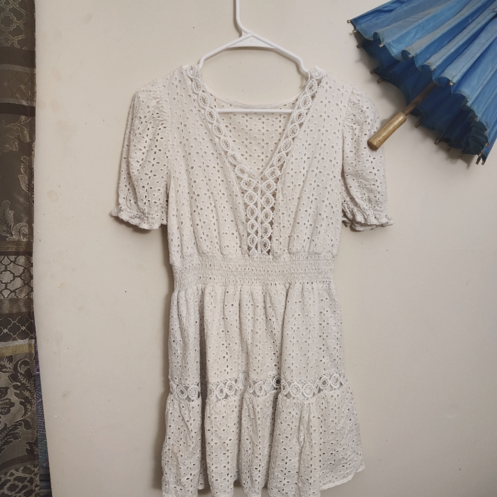 Cream colored Bohemian style embroidered dress